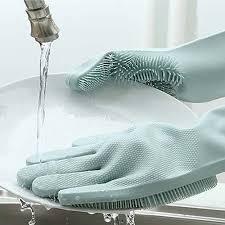 Magic Silicone Dishwashing Gloves – Reusable Heat-Resistant Rubber Cleaning Gloves with Built-In Scrubber for Kitchen, Dishes, Car, Bathroom & Household (1 Pair)
