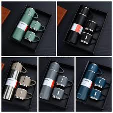 Stainless Steel Thermos Flask Set – 500ml & 2 Cups, Portable Drinkware