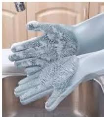 Magic Silicone Dishwashing Gloves – Reusable Heat-Resistant Rubber Cleaning Gloves with Built-In Scrubber for Kitchen, Dishes, Car, Bathroom & Household (1 Pair)