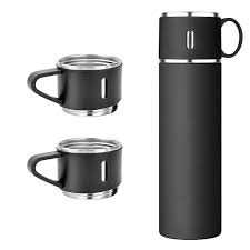 Stainless Steel Thermos Flask Set – 500ml & 2 Cups, Portable Drinkware