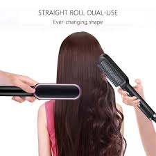 909 Hair Straightening Brush 2-in-1 Electric Hair Straightener & Curler – Quick 3-Minute Heating Styling Comb for Smooth, Shiny Hair