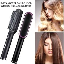 909 Hair Straightening Brush 2-in-1 Electric Hair Straightener & Curler – Quick 3-Minute Heating Styling Comb for Smooth, Shiny Hair