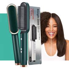 909 Hair Straightening Brush 2-in-1 Electric Hair Straightener & Curler – Quick 3-Minute Heating Styling Comb for Smooth, Shiny Hair