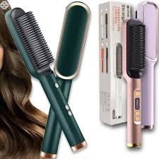 909 Hair Straightening Brush 2-in-1 Electric Hair Straightener & Curler – Quick 3-Minute Heating Styling Comb for Smooth, Shiny Hair
