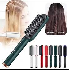 909 Hair Straightening Brush 2-in-1 Electric Hair Straightener & Curler – Quick 3-Minute Heating Styling Comb for Smooth, Shiny Hair