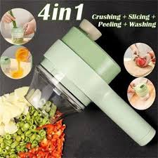 4-in-1 Rechargeable Electric Vegetable Cutter – Multi-Function Slicer, Chopper, Grinder & Peeler for Fast Kitchen Prep