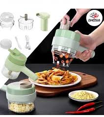 4-in-1 Rechargeable Electric Vegetable Cutter – Multi-Function Slicer, Chopper, Grinder & Peeler for Fast Kitchen Prep