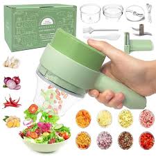 4-in-1 Rechargeable Electric Vegetable Cutter – Multi-Function Slicer, Chopper, Grinder & Peeler for Fast Kitchen Prep