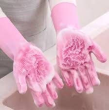 Magic Silicone Dishwashing Gloves – Reusable Heat-Resistant Rubber Cleaning Gloves with Built-In Scrubber for Kitchen, Dishes, Car, Bathroom & Household (1 Pair)
