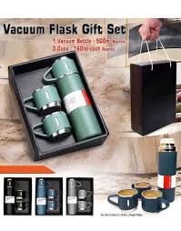 Stainless Steel Thermos Flask Set – 500ml & 2 Cups, Portable Drinkware