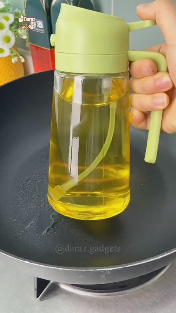 2-in-1 Glass Oil Sprayer Dispenser 500ml – Sprayable & Pourable Oil Bottle